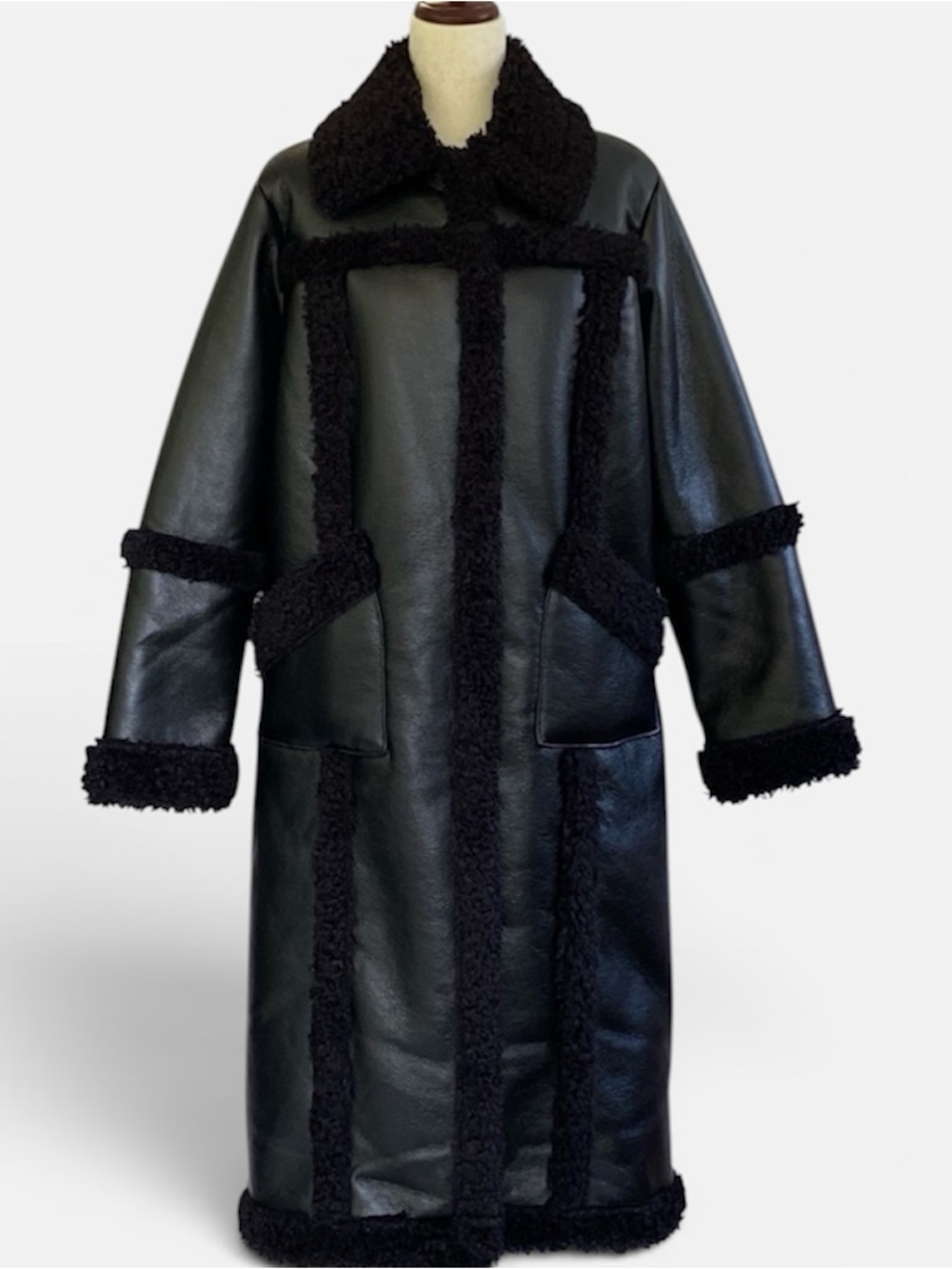 Nasty Gal Collection Faux Leather Shearling Trench Long Duster Coat